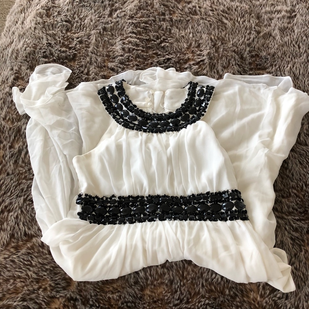 Gorgeous bejeweled dress. Off-white/ black stones